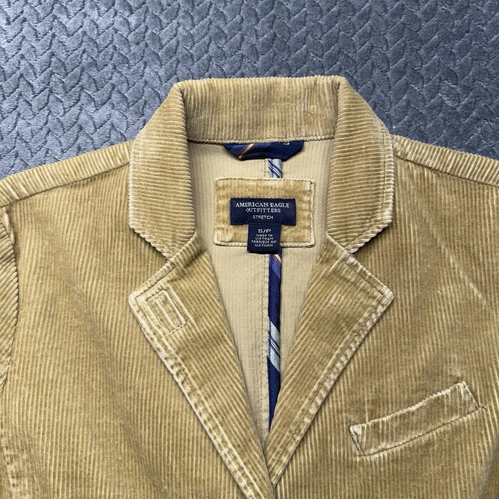 American Eagle Corduroy Blazer S Camel Tan 3-Button‎ Stretch Jacket